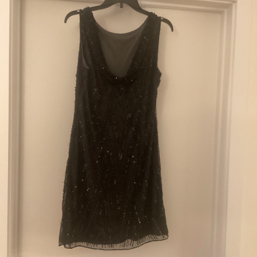 LBS-Cocktail beaded dress  w-back accent collar, hidden side zipper.